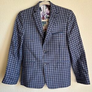 Like New Boy’s Tallia Blue Plaid Blazer w/ Colorful, Silky Floral Lining
